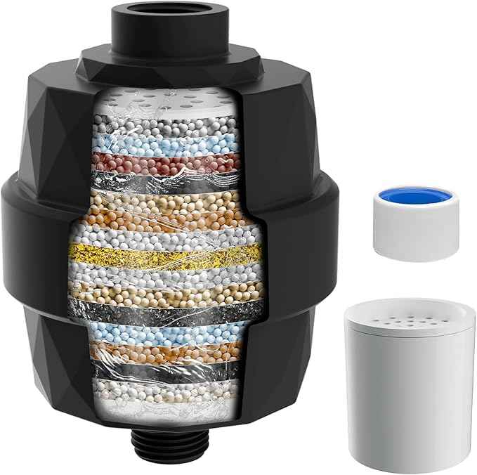 iFealClear Shower Head Filter, High Output Shower Filter for Hard Water for Remove Chlorine and Fluoride, Reduce Dry Itchy Skin and Eczema, 20-Stage Consistent Flow Shower Water Filter, Matte Black