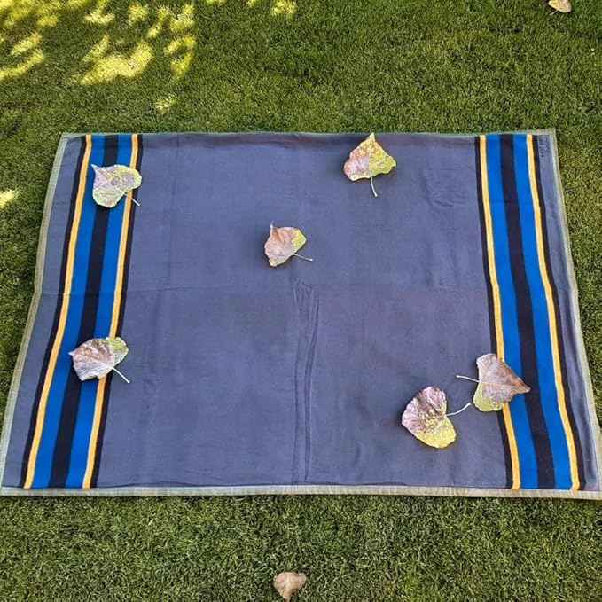 Canvas Camp Blanket – Waterproof Outdoor Blanket, Waxed Canvas with Water Repellent Backing, Bushcraft & Campfire Friendly, Ideal for Camping, Hiking, Beach, Picnic & Festivals (Blue/Grey, Regular)