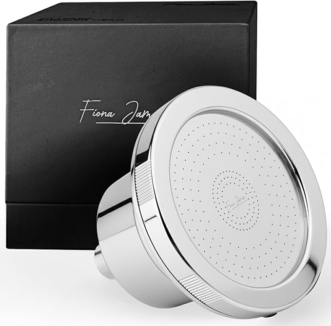 Fiona James Filtered Shower Head – High Pressure Shower Filter for Hard Water, Chlorine Removing, 20-Stage Filtration for Healthy Hair & Skin (Chrome)