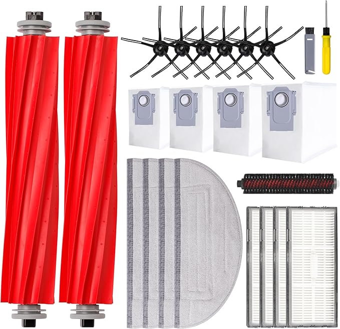 23 PCS Replacement Parts Compatible with Roborock S7 MaxV Ultra Robot Vacuum Cleaner,6 Side Brushes,4 HEPA Filters,4 Dust Bags,1 Cleaning Brush,2 Main Brushes,4 Mop Pads,2 Tools - AquaVibe
