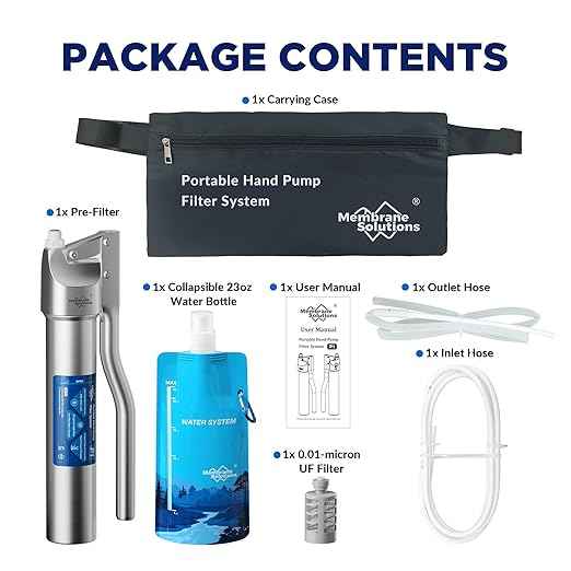 Membrane Solutions Portable Stainless Steel UF Water Filter P1, 0.01-Micron high Precision Detachable Hand Pump Filter System, Survival Gear for Hiking, Camping, Travel, and Emergency Preparedness