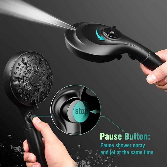 Filtered Shower Head with Handheld, 9 Spray Modes 2.5GPM High Pressure Showerhead with ON OFF Pause Switch, 15 Stage Water Softener Filter for Hard Water Remove Chlorine and Harmful Substances