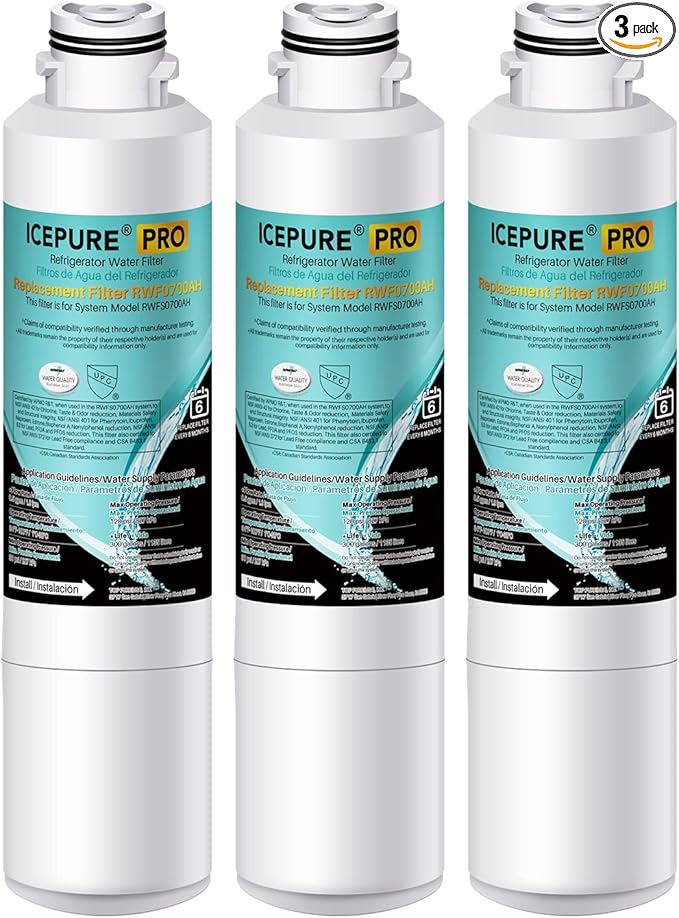 ICEPURE PRO DA29-00020B NSF401&473&53 Samsung Refrigerator Water Filter, Replacement for DA29-00020B-1, DA29-00020A/B, HAF-CIN/EXP, RF25HMEDBSR, RF28HMEDBSR, RS25J500DSR, More Models, 3PACK - AquaVibe