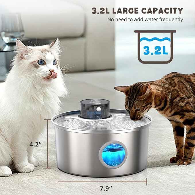 Casfuy PWL-003 Smart Motion Sensor Cordless Stainless Steel Dog & Cat Water Fountain, 108-oz