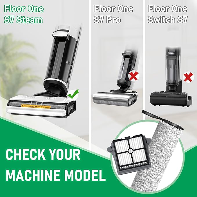 Only Floor ONE S7 Steam Roller Brush Replacement and Vacuum Filter Kit Compatible with Tineco Floor ONE S7 Steam Cordless Wet Dry Vacuum Replacement Parts,2 Roller Brushes,2 Filters,1 Cleaner Brush - AquaVibe
