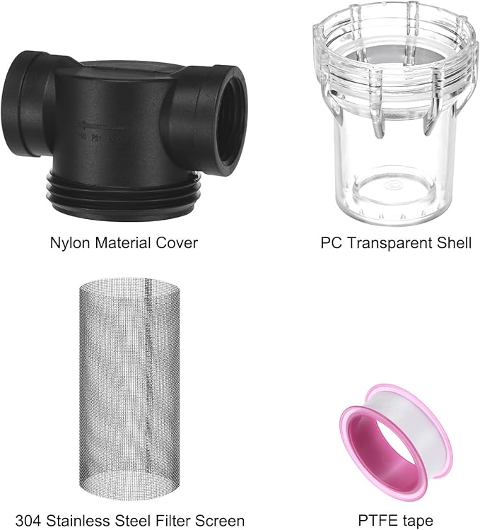 Water Pump Strainer with 40 Mesh Stainless Steel Filter Screen, 1 Inch Pipeline Filter for Garden Hose Outdoor RV Water Tank Pressure Washer Inlet [Black]