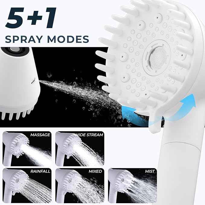 Ryamen 2026 Magnetic Filtered Shower Head with Handheld– High Pressure Showerhead with Power Wash Mode, Chlorine Removal, Massage Brush, Pressure Adjustable, One-Touch Pause & Stainless Steel Hose