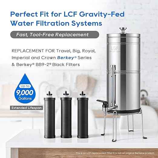 LCF 𝐒𝐢𝐥𝐯𝐞𝐫 𝐈𝐨𝐧𝐬 Enhanced Black Carbon Filters, for Berkey® BB9-2® Black Filters, Berkey® Gravity Water Filter System and Waterdrop King Tank Series(Pack of 3)