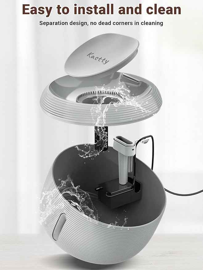 Kastty 3.5L/118 oz Quiet Cat Water Fountain, Large Capacity Pet Water Fountain for Cats Indoor Water Level LED Light Multi-Filtration, Automatic Cat Fountains for Drinking Easy Cleaning FS77(Grey)