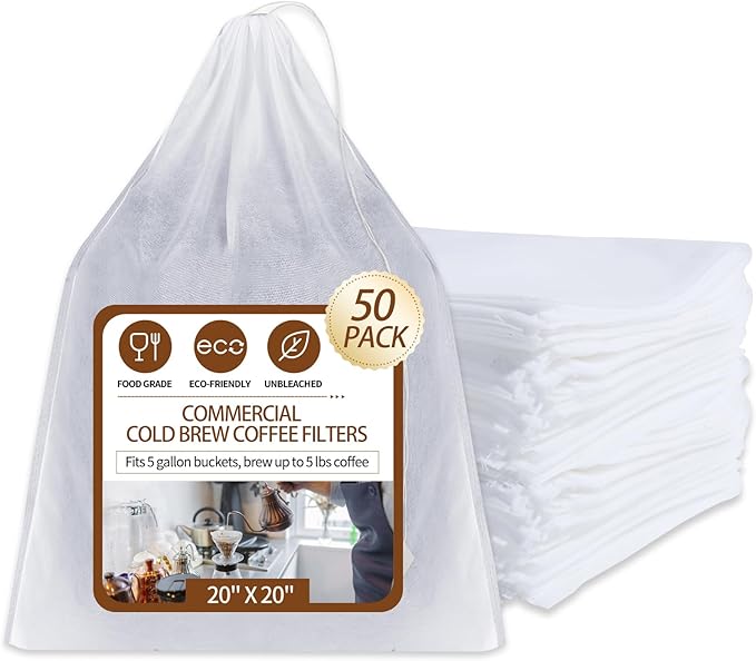 50Pcs Commercial Cold Brew Coffee Filters for 5 Gallon Buckets, 20