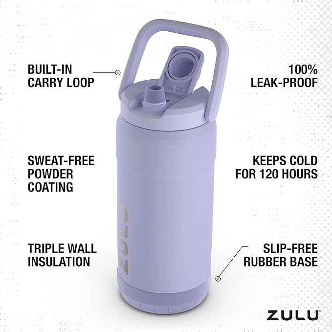 ZULU Goals Vacuum Insulated Large Capacity Stainless Steel Water Bottle | Reusable Jug Thermoses with Carry Handle | Leak-Proof Lid | Perfect for Travel, Workout, Gym, Hiking, Camping | 64oz, 101oz