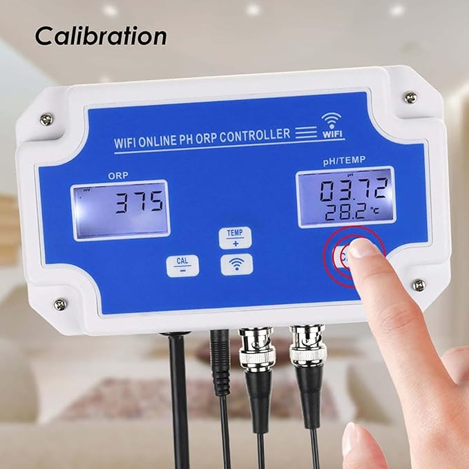 3 in 1 PH ORP Temperature Meter, Water Quality Monitor with Dual Power Socket and App, 24 Hours Smart Monitoring and Calibrate Easily, for Aquariums, Drinking Water, Hydroponics, Lab