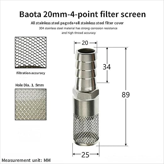 304 Stainless Steel Water Pump Filter Hose End Strainer Barbed Inline Mesh Screen, Assorted Sizes for Pressure Washer Garden RV Prevents Debris Clogging,1pcs(20mm 1/2 Inch)