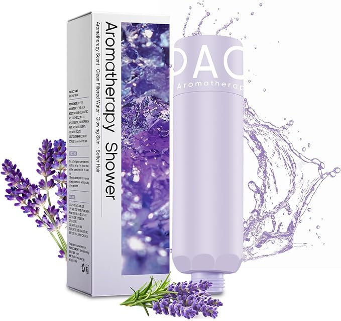 Vitamin C Shower Head Filter – Lavender Scented Shower Diffuser, Purifying Handheld Shower Filter for Hard Water, Skin & Hair Care, Shower Stick Filters
