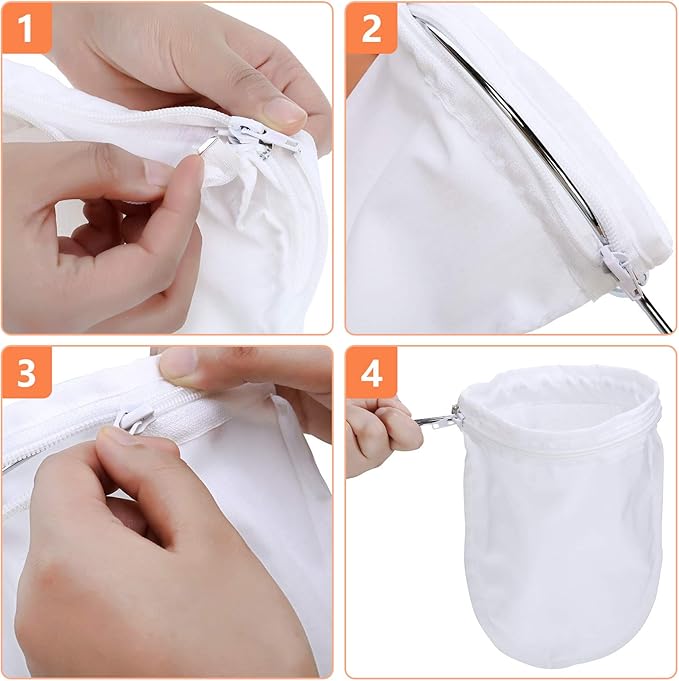 Tatuo 4 Pieces 5.5 Inch Ultra Fine Mesh Strainer Bags Reusable Filter with 2 Stainless Steel Frame with Handle for Filter Nut Milk Coffee Tea Traditional Thai Butter Bag Juices and Fresh Cheese Cotton