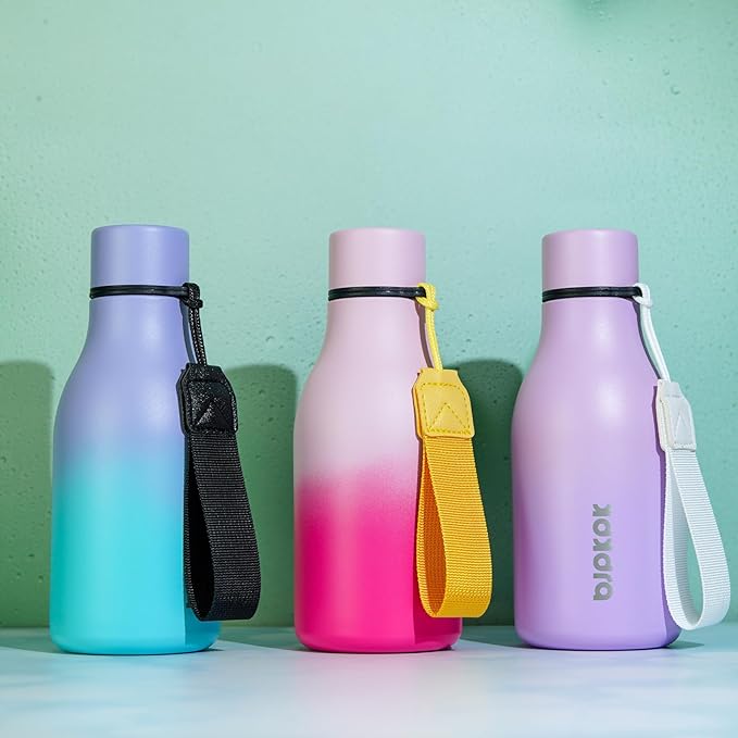 BJPKPK Insulated Water Bottles, 12oz Stainless Steel Metal Water Bottle with Strap, BPA Free Leak Proof Jugs, Mugs, Flasks, Reusable Thermal Flasks for Sports & Travel, Light Pink