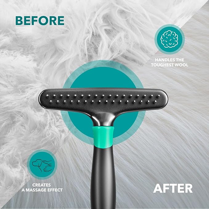 Deshedding Brush Comb - Undercoat Rake for Dogs, Cats, Short, Long Hair Coats - Double Row Stainless Steel Pins - Reduce Shedding by 90% (Green) - AquaVibe