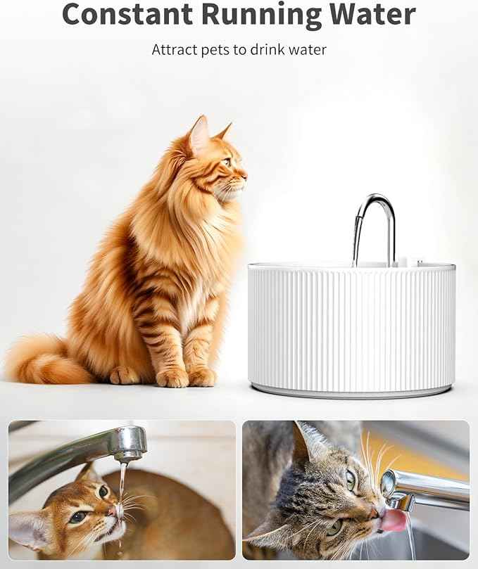 74oz/2.2L Ceramic Cat Water Fountain, Automatic Pet Drinking Fountain for Indoor Cats & Small Dogs, BPA-Free Water Dispenser with Ultra-Quiet Pump, Easy Maintenance