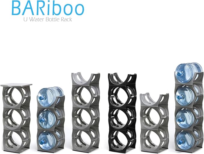 Bariboo Stackable Water Bottle Storage Rack Best Water Jugs 5 Gallon Organizer. Jug Holder for Kitchen, Cabinet and Office Organizing. Reinforced Polypropylene (Silver, 3 No Shelf)