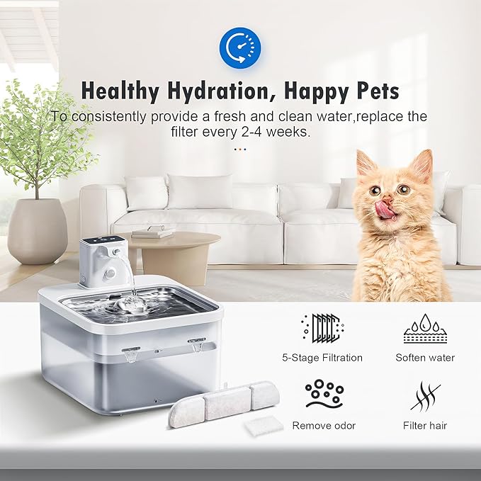 16 Packs Replacement Filters for DownyPaws Battery Operated Cat Water Fountain DPWFP6, 8 Months Set of Replacement Filters for DownyPaws 84oz/2.5L Fursink Wireless Pet Water Fountain