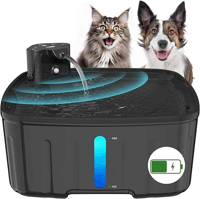 Dog Water Fountain Wireless,2.1GAL/8L Large Dog Water Fountain Battery Operated, Dog Fountain Water Bowl with Sensor,Wireless Smart Pump,Timer,BPA-Free,Ideal for Large Dogs,Multi-Pet Home