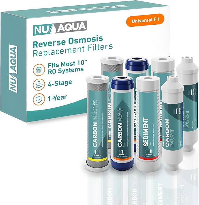 NU Aqua Reverse Osmosis Water Filter System Replacement Set - 4 Stage 1 Year Under Sink Kit - Includes Sediment, Carbon Filters, Parts & Fittings - Universal RO Filtration Cartridge Pack - AquaVibe