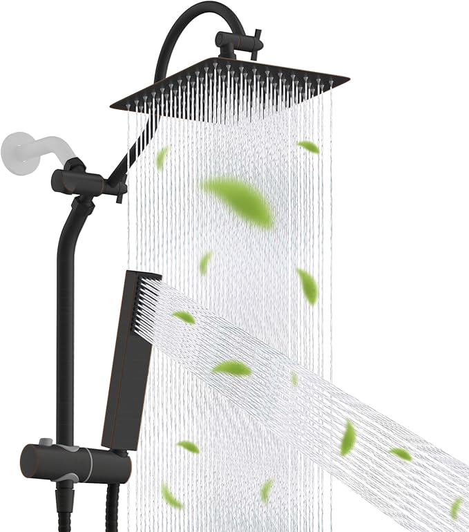 Hibbent cUPC Certified High Pressure 10'' Rainfall Shower Head, Showerhead Combo with 4-mode Handheld Spray, Adjustable Extension Arm, Extension Bar, Easy Reach Holder, 71'' Hose, Oil Rubbed Bronze