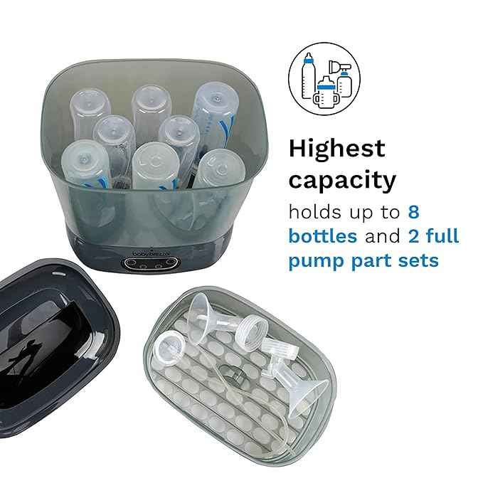 Baby Brezza Bottle Sterilizer and Dryer Advanced – 33% Faster - Largest Capacity Steam Sanitizer - Universal Sterilization Machine for All Bottles + Pump Parts - HEPA Air Filter, Charcoal