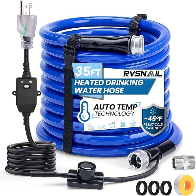 35FT Heated Drinking Water Hose for RV, Heated Water Hose Freeze Protection Down to -45°F, Lead and BPA Free, Smart Temperature Control, Ideal for RV, Camping, and Home