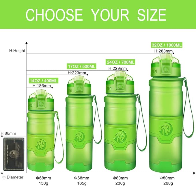 ZORRI Sports Water Bottle, 400/500/700ml/1L, BPA Free Leak Proof Tritan Lightweight Bottles for Outdoors,Camping,Cycling,Fitness,Gym,Yoga- Kids/Adults Drink Bottles with Filter, Lockable Pop Open Lid