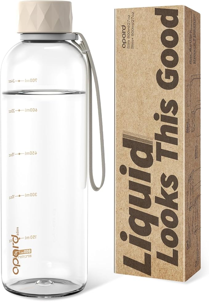 Opard Slim Pro Water Bottle 27oz, Plastic Water Bottle BPA-Free, Facetted Rubberized Grip-Texture Monocap, Leakproof Screw Top, Clear Cream, Reusable for Travel School Sport Gym Hiking