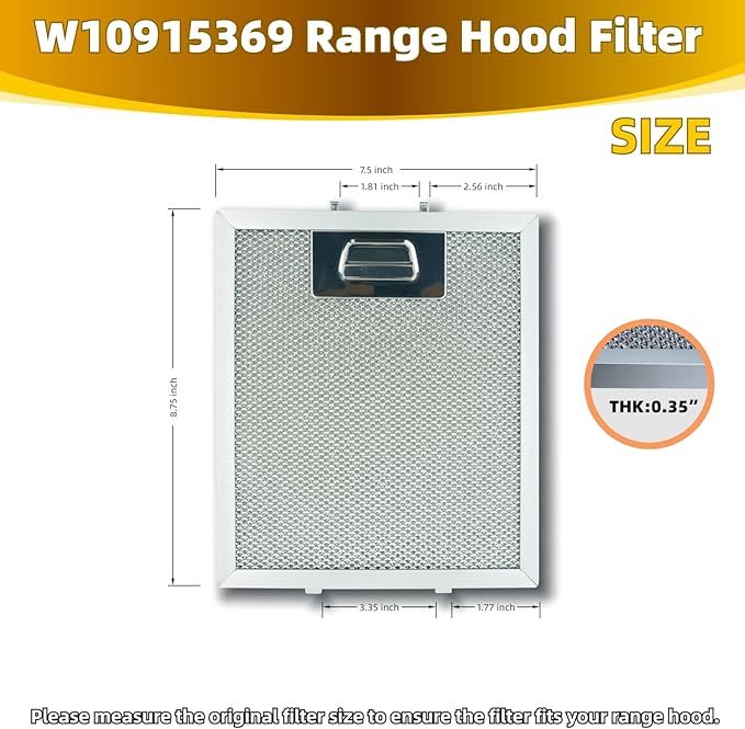 2Pcs W10915369 Range Hood Grease Filter Mesh Grease Vent Filter 5-Layer Aluminum Mesh 8.75 X 7.5 Inch Upgraded Stainless Steel Clips - AquaVibe