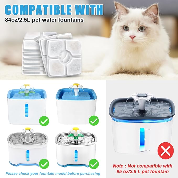Cat Water Fountain Filter Replacement, 12 Pack Cat Fountain Filters Compatible with Top Square 84oz/2.5L Automatic Pet Fountain Dog Water Dispenser, 3 Filtration System Replacement Pet Filters