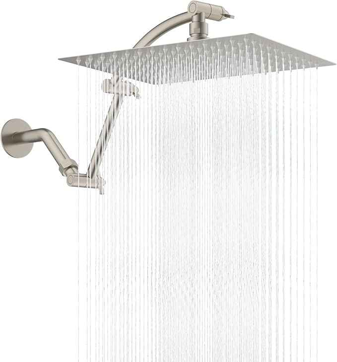Hibbent All Metal cUPC Certified Rain Shower Head, 12'' High Pressure Rainfall Showerhead with 16" Shower Head Extension Arm, Brass Adjustable Shower Arm Extender, fixed Showerheads, Brushed Nickel