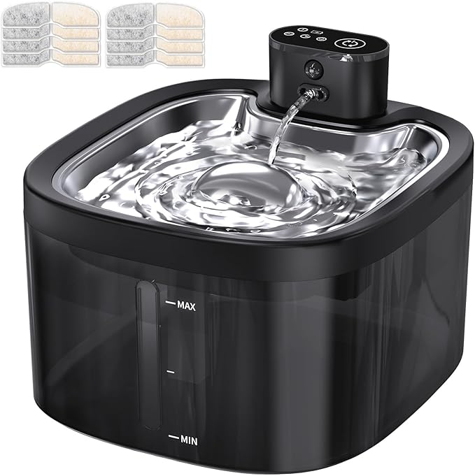 Cat Water Fountain Cordless: Battery Operated 118oz/3.5L Pet Water Fountain for Cats Indoor with Motion Sensor, Cat Drinking Fountains with Stainless Steel Tray, Rechargeable (8Filters)