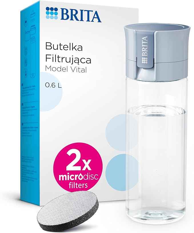 BRITA Water Filter Bottle Light Blue (600ml) incl. 2x MicroDisc Filters - packaging may vary