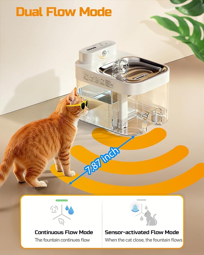 ODSD Cat Water Fountain, App Monitoring Wastewater Separation & No Filter Cotton, Pet Water Fountain with 101oz/3L Large Capacity Tank, Wireless Automatic Water Dispenser for Cats Indoor, 2.4G Wi-Fi