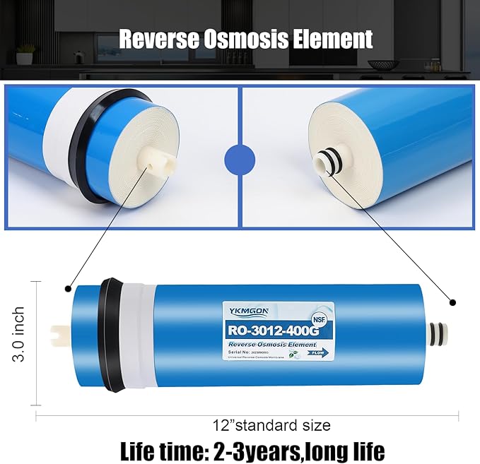 3012-400 GPD Universal Reverse Osmosis RO Membrane Element，3.0"x12" Replacement Water Filter,for Under Sink Home Drinking RO Water Purifier System