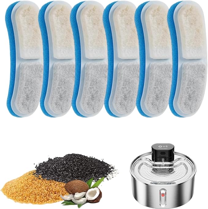 Cat Water Fountain Filters, 108oz/3.2L Adjustable Dog and Cat Replacement Filters, 6 Pack for Stainless Steel Water Fountains