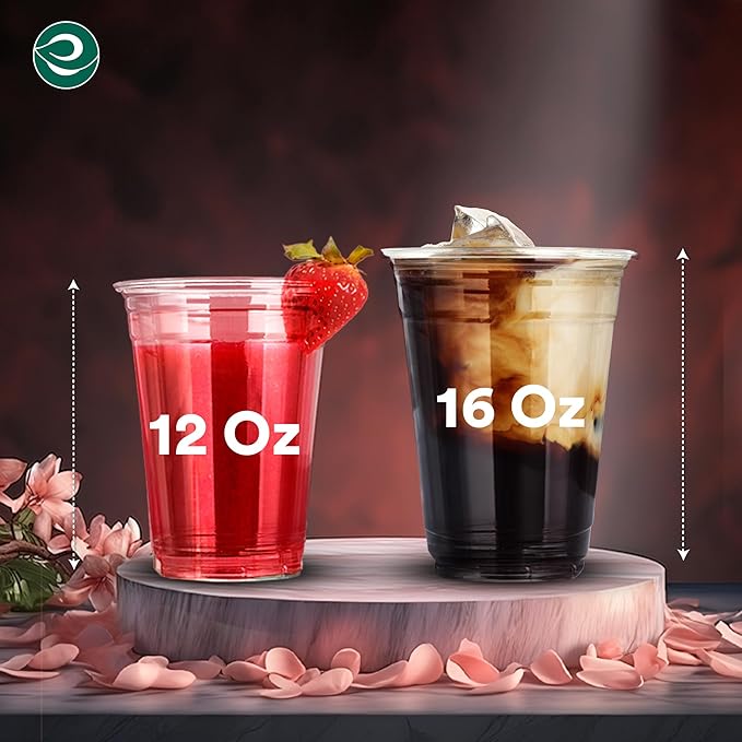 ECO SOUL 100 Pack Compostable Party Cups 12 oz Plant-Based Disposable Clear Cold Cup for Wine, Coffee, Smoothie & Soda Drinks | Cocktail Parties & Birthdays | Non-Toxic & BPA-Free Zero Plastic Glass