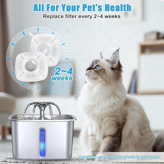 32 Pack Cat Water Fountain Filters, 16 Pcs Replacement Cats Fountain Filters & 16 Pcs Pre-Filter Sponges for 95oz/2.8L 135oz/4L 67oz/2L Automatic Pet Water Fountain Cat Dog Water Dispenser Filter