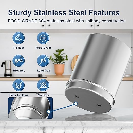 Purewell 1.5G Stainless-Steel Filter System with 4 Filters and Stand,8-Stage Gravity Water Filter System with Embedded Visual Water Level - Ideal for Kitchen, Reduce Fluoride and Chlorine