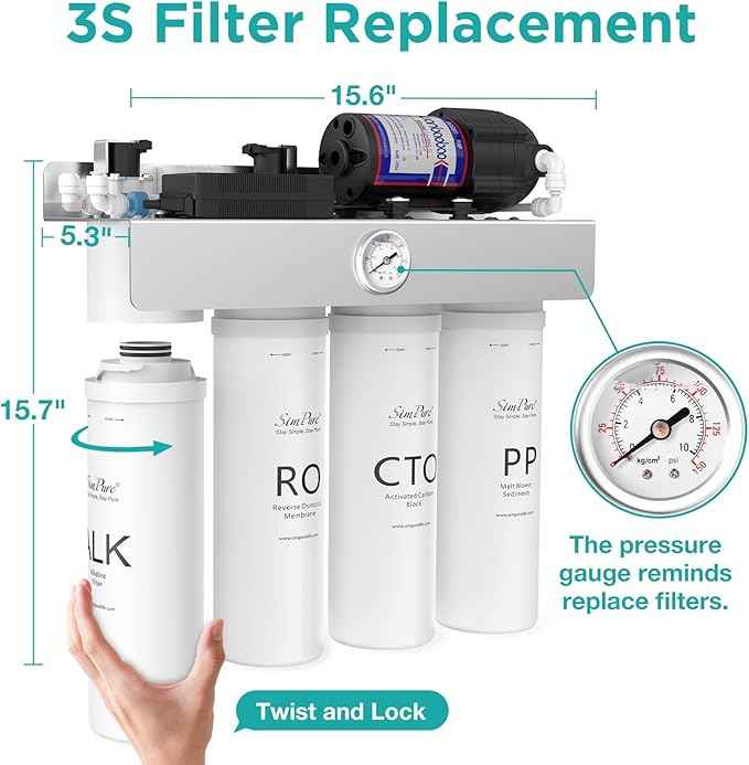 SimPure Alkaline Reverse Osmosis System, NSF/ANSI 58 Certified, Tankless RO Water Filter System 400 GPD, pH+ Remineralization Water Filtration Under Sink Comes with TDS Meter Digital Water Tester