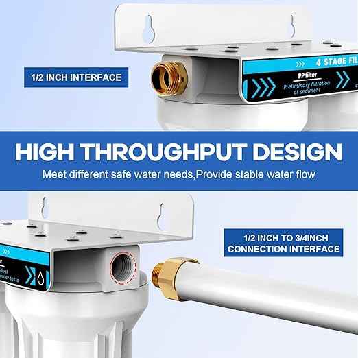 RV Dual Water Filter System, 4-Layer 2 Stage RV Water Filtration System, Removes Sediments,Chlorine,Heavy Metals, Odors, Water Filter for RV, Campers, 3/4'' Lead-Free Hose Quick Connectors
