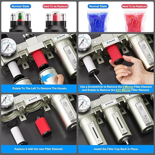 TAILONZ PNEUMATIC 1/2 Inch NPT 0-240PSI Industrial Grade 4 Stage Air Drying System, Double Particulate Filter, Coalescing Filter (Automatic Drainage) - AquaVibe