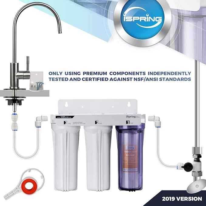 iSpring 3-Stage Classic Under Sink Filtration System with Alkaline Water Filter Cartridge for Reverse Osmosis Systems