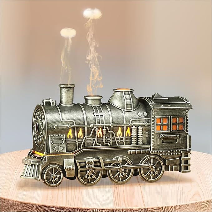 Train Diffuser 300ml, Aromatherapy Diffuser Cool Mist Ultrasonic Aroma Train Diffuser with Remote Control 2 Light 2 Mist Mode Auto Shut-Off for Bedroom Office Hotel (Silvery)