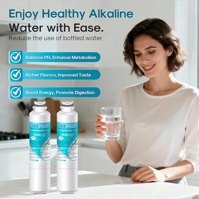 ICEPURE Alkaline DA29-00020B Refrigerator Water Filter Replacement for Samsung HAF-CIN/EXP HAF-CIN, DA29-00020A/B, DA29-00020B-1, 46-9101, RF28HMEDBSR, RF263BEAESR, HDX FMS-2, Enhances PH, 4Pack