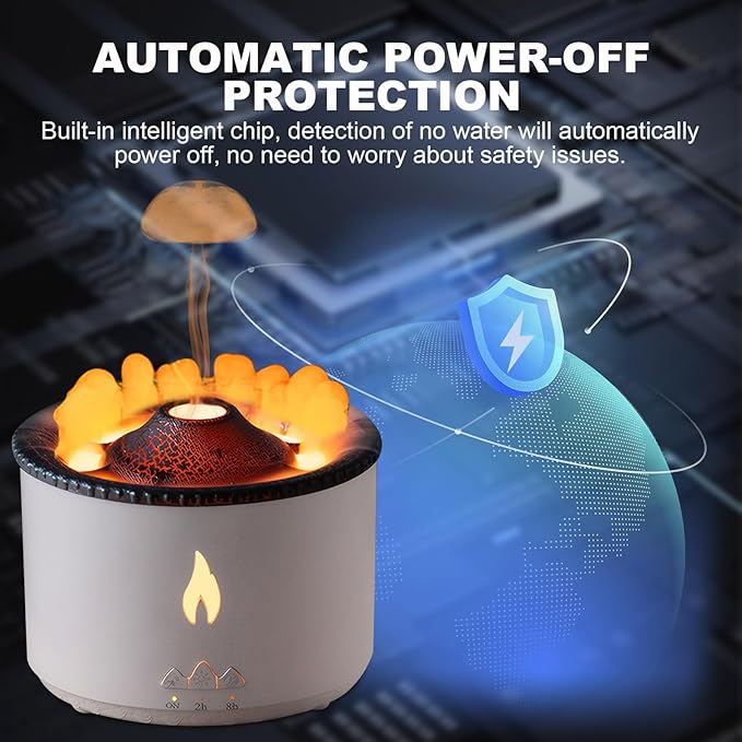 Volcano Humidifier Flame Aroma Diffuser: Ultrasonic Essential Oil Scent Diffuser 300ml Large Capacity 2-in-1 Essential Oil Diffuser with Function Timer for Bedroom Home Office (No Remote Control)
