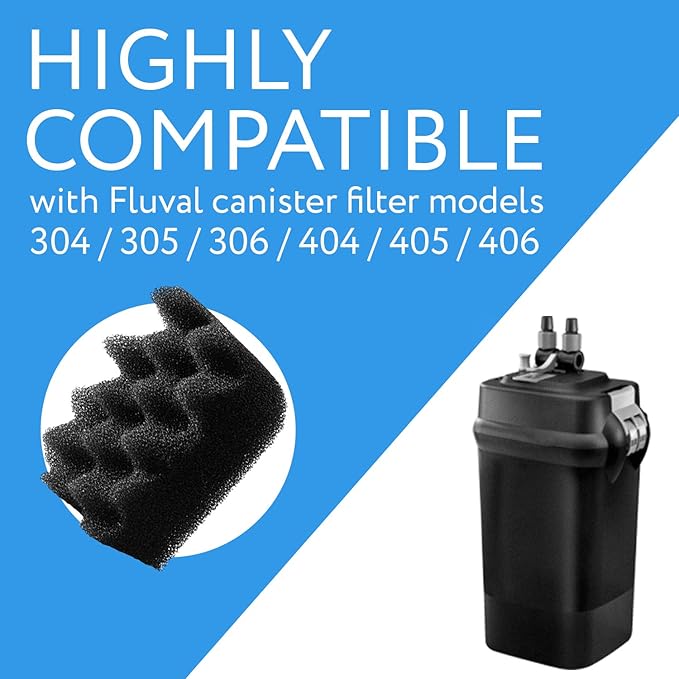 Evergreen Pet Supplies Aquarium Filter Foam Replacement - 4-Pack, Black - Compatible with Fluval 304/305/306 & 404/405/406 Models - Fish Tank Accessories & Aquarium Filters - AquaVibe